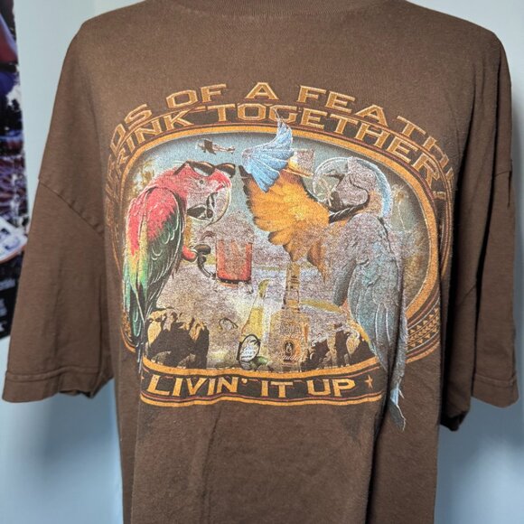 Vintage Tropical Birds of a Feather Drink Together Short Sleeve Shirt - Picture 4 of 8